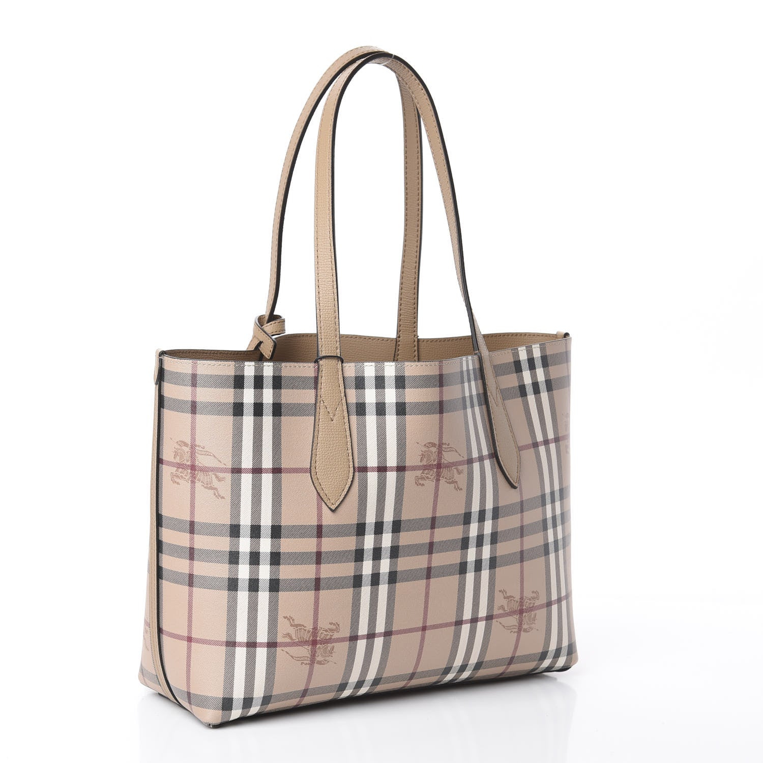 Burberry Grainy Calfskin Haymarket Check Small Reversible Tote Mid Camel 4 of 14