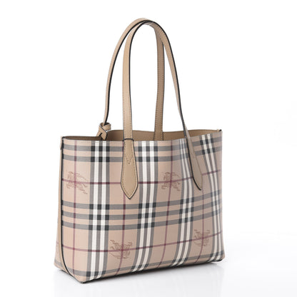 Burberry Grainy Calfskin Haymarket Check Small Reversible Tote Mid Camel 4 of 14