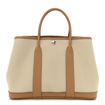Hermes Toile Militaire Vache Country Garden Party 30 TPM Tote Beton Biscuit 1 of 13