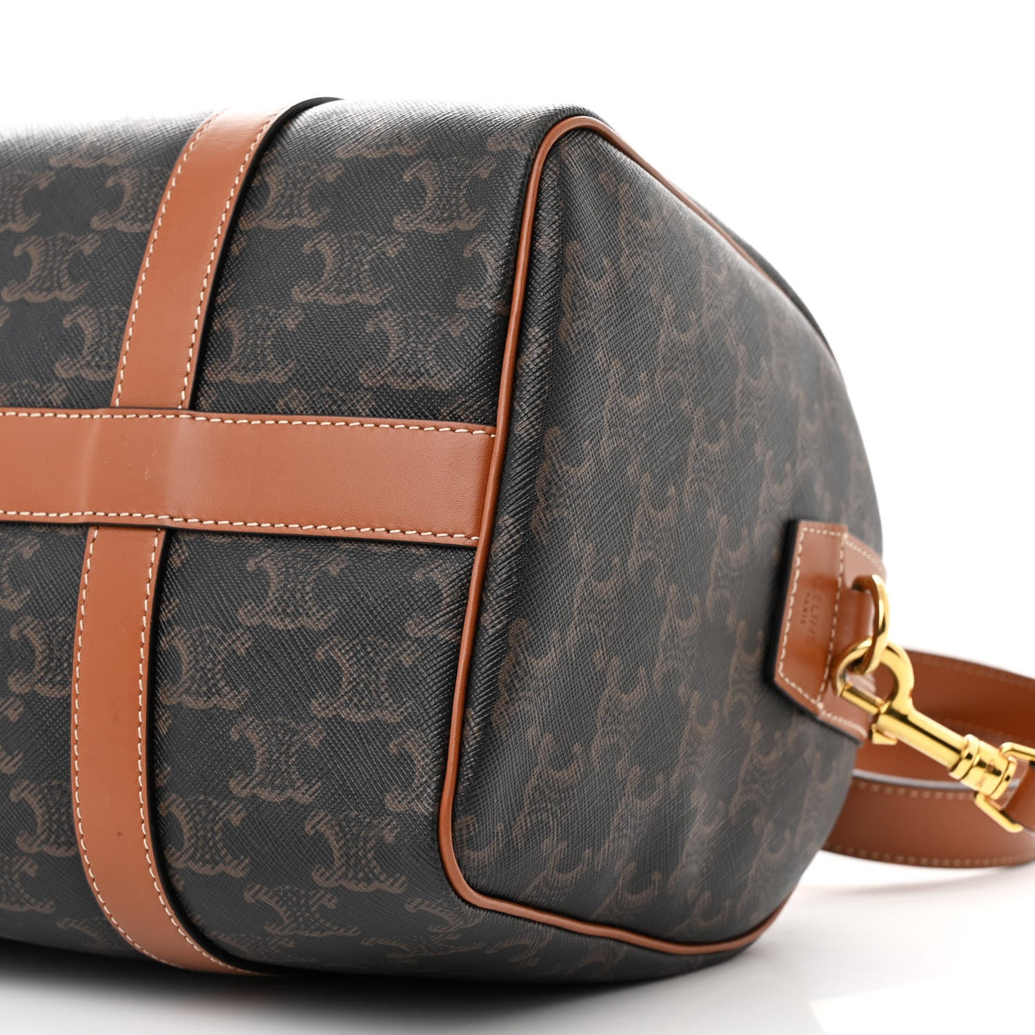 Celine Triomphe Canvas Calfskin Boston Bag Tan 10 of 11