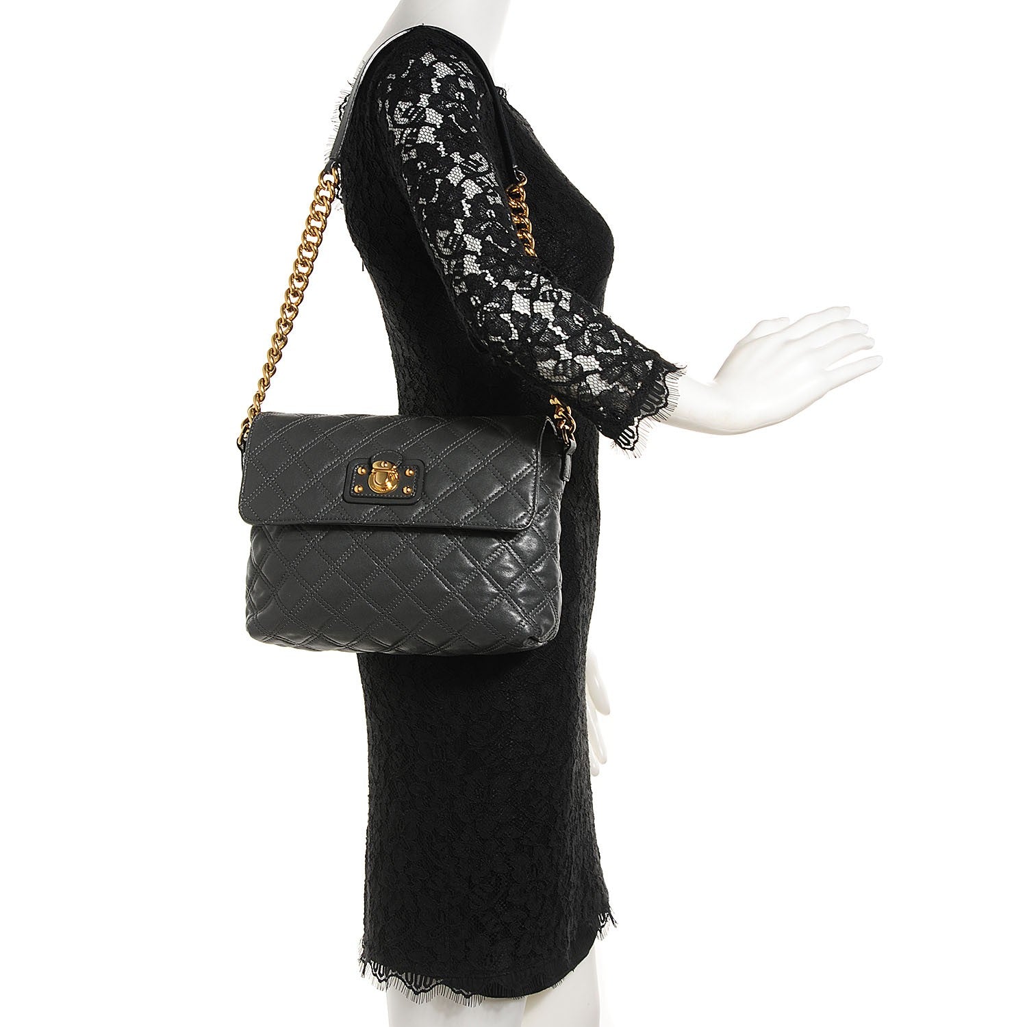 Marc Jacobs Lacquered Lambskin Quilted The Large Single Flap Dark Grey 2 of 11