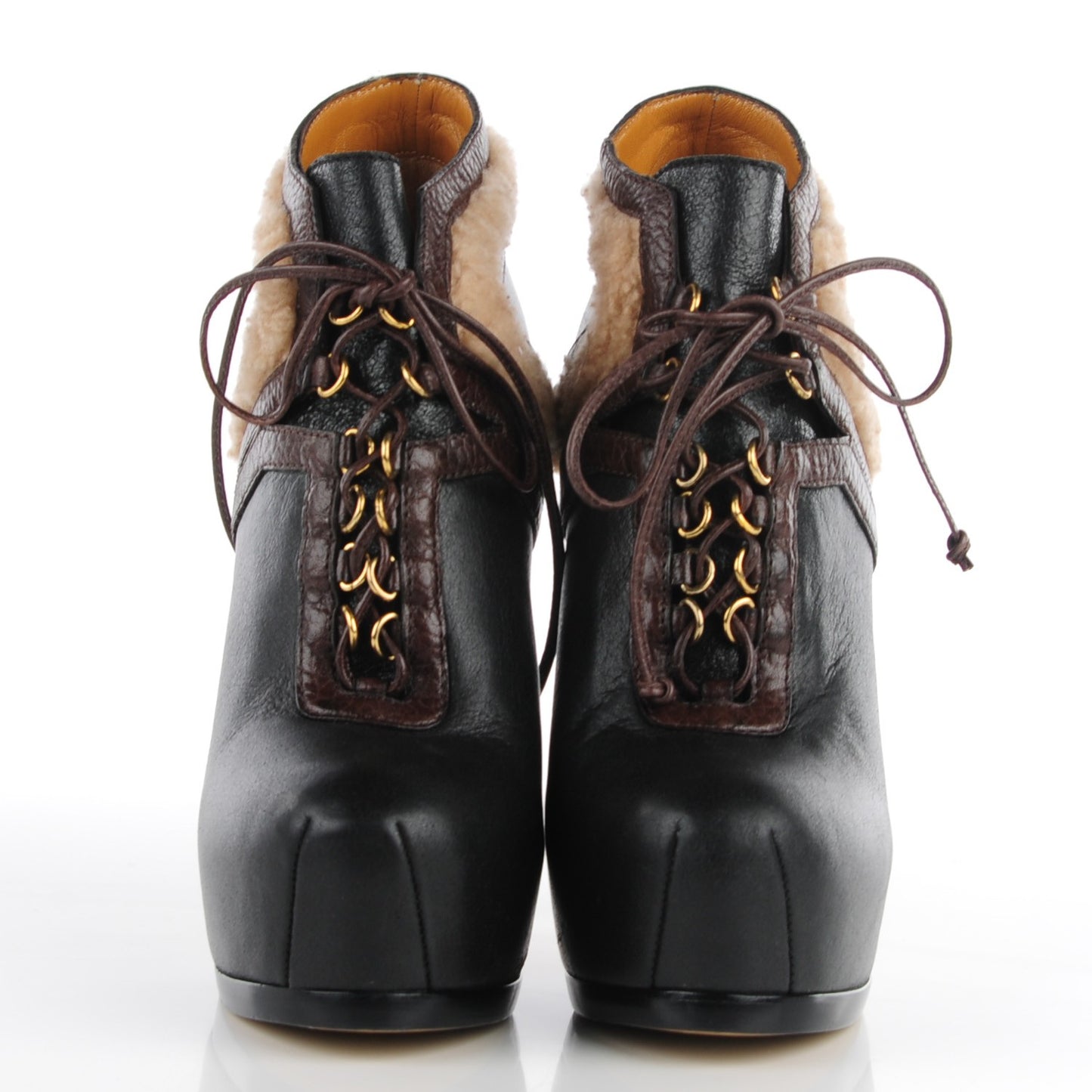Leather Shearling Tribtoo 140 Platform Boots 36.5 Black Chocolate