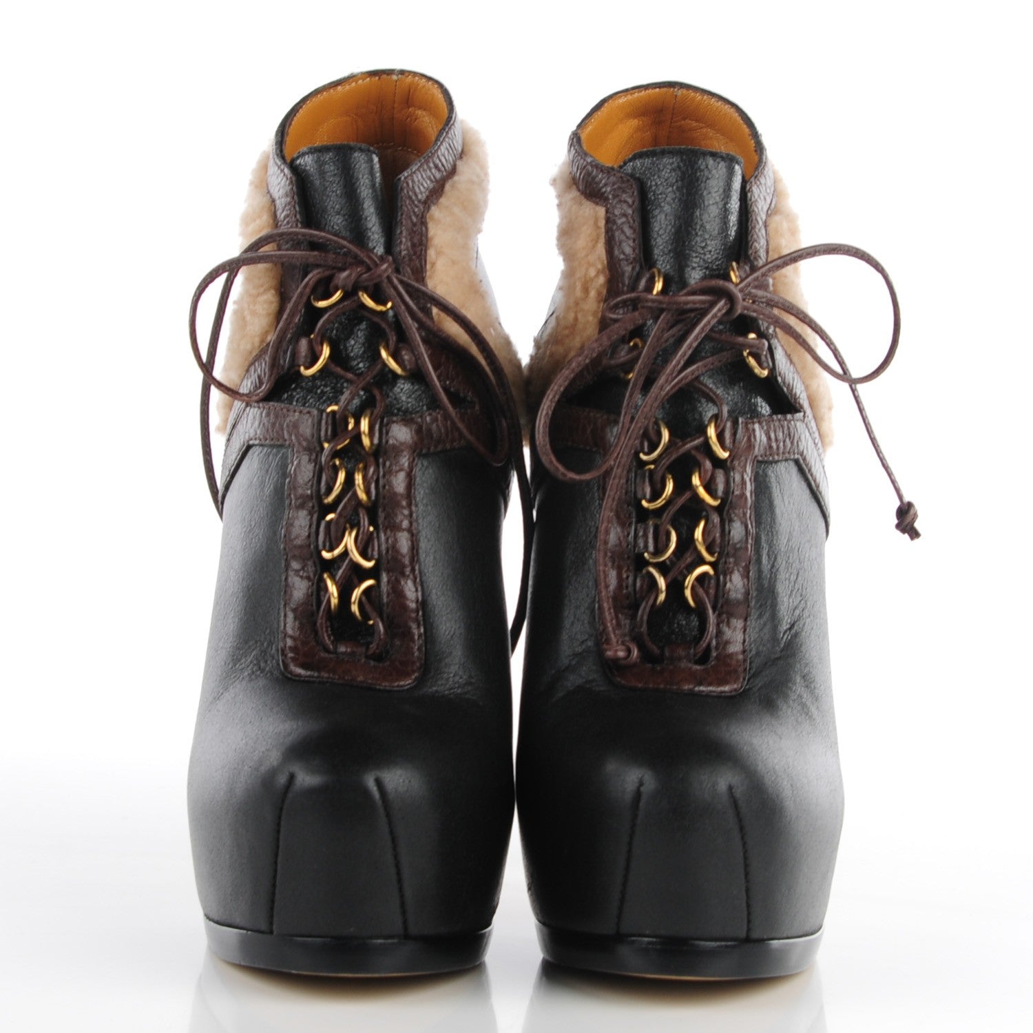 Saint Laurent Leather Shearling Tribtoo 140 Platform Boots 36.5 Black Chocolate 2 of 8