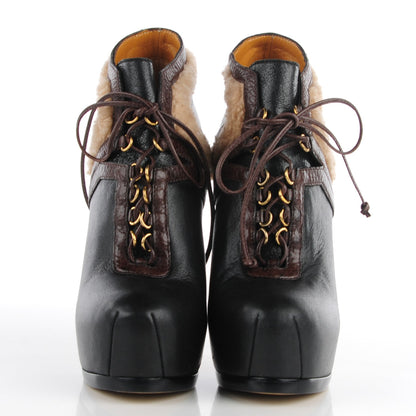Saint Laurent Leather Shearling Tribtoo 140 Platform Boots 36.5 Black Chocolate 2 of 8