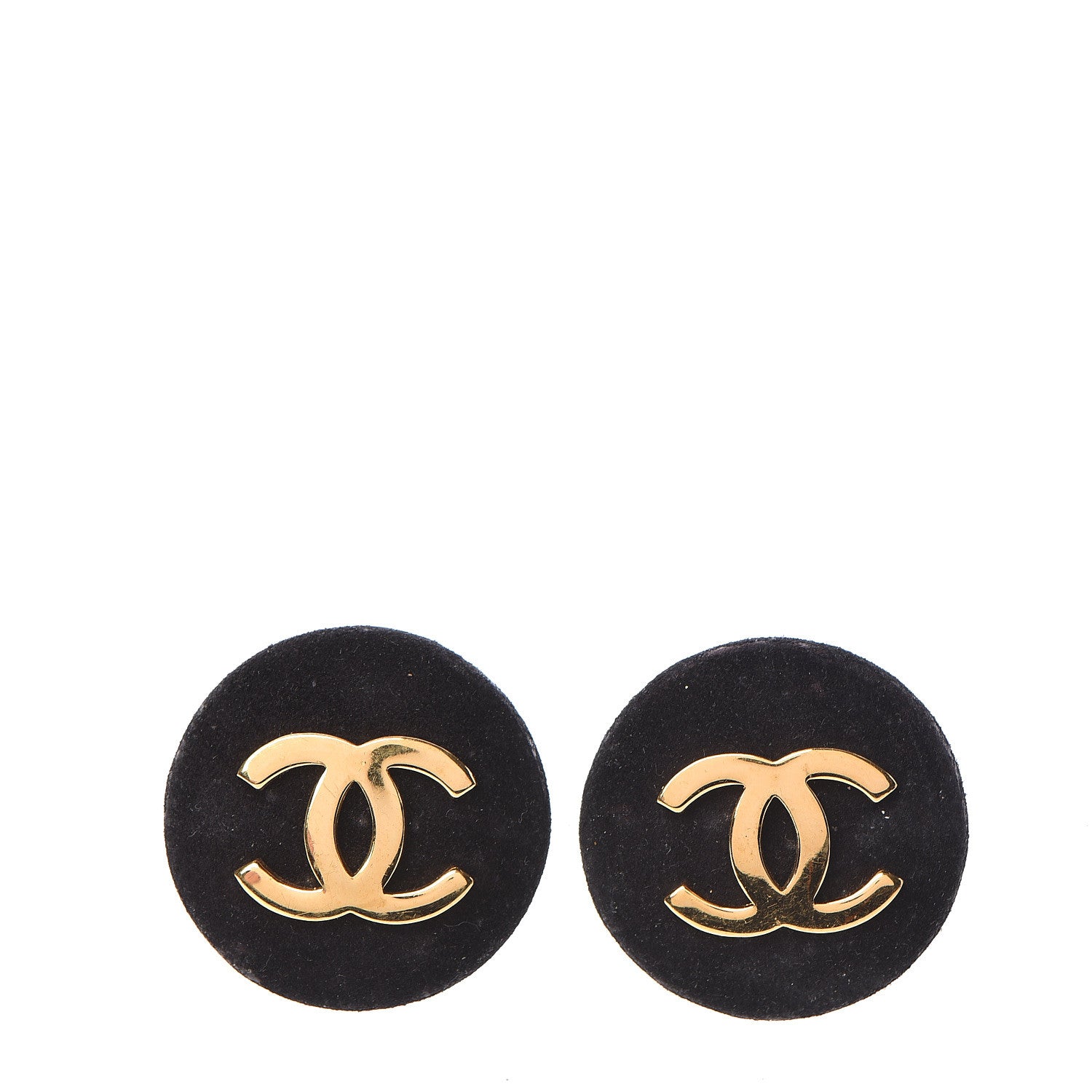 Chanel Suede CC Large Clip On Earrings Black Gold 1 of 7
