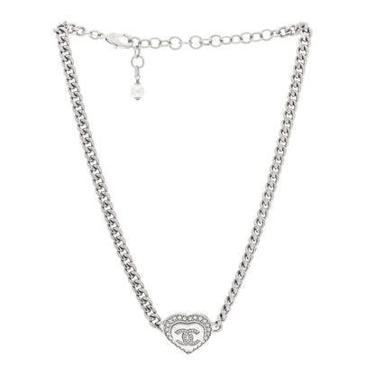Chanel Pearl Crystal CC Heart Choker Necklace Silver 3 of 4