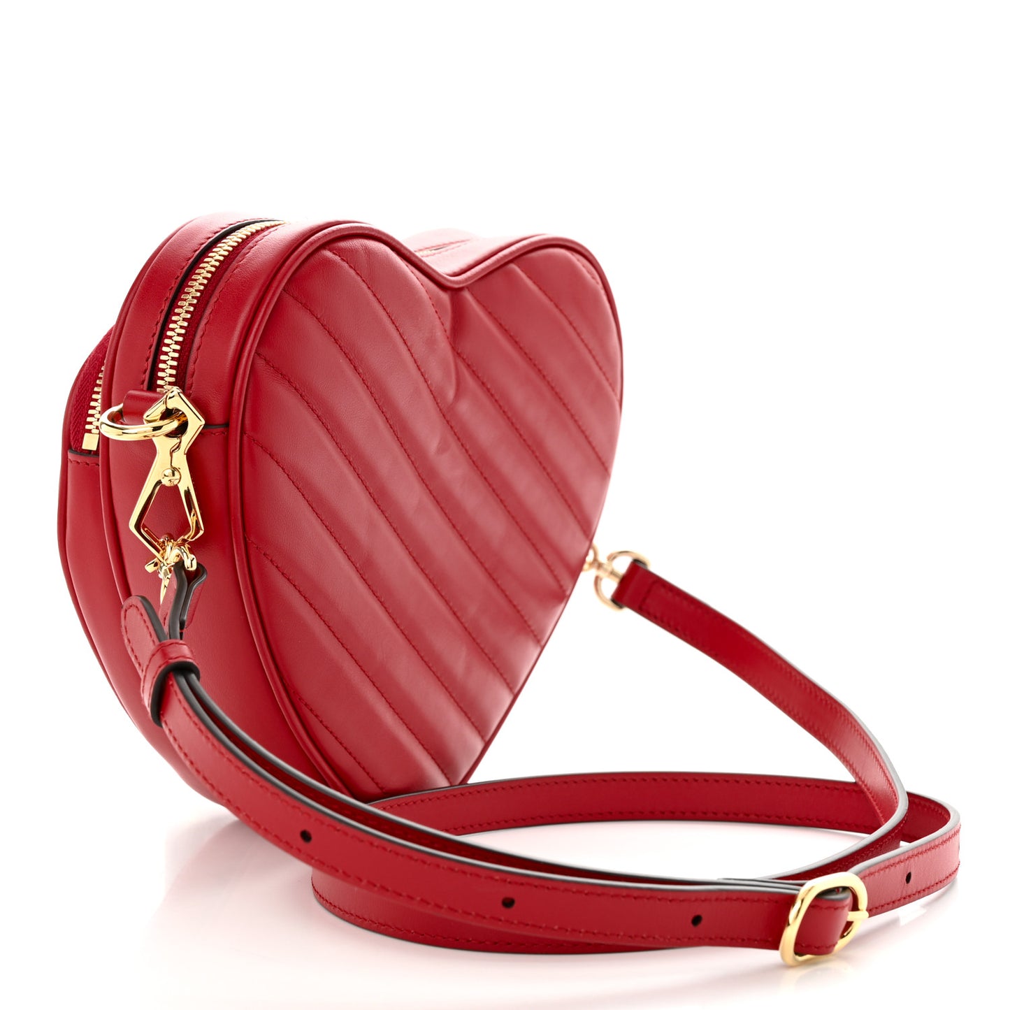 Calfskin Matelasse Diagonal Mini Interlocking G Heart Shoulder Bag Hibiscus Red