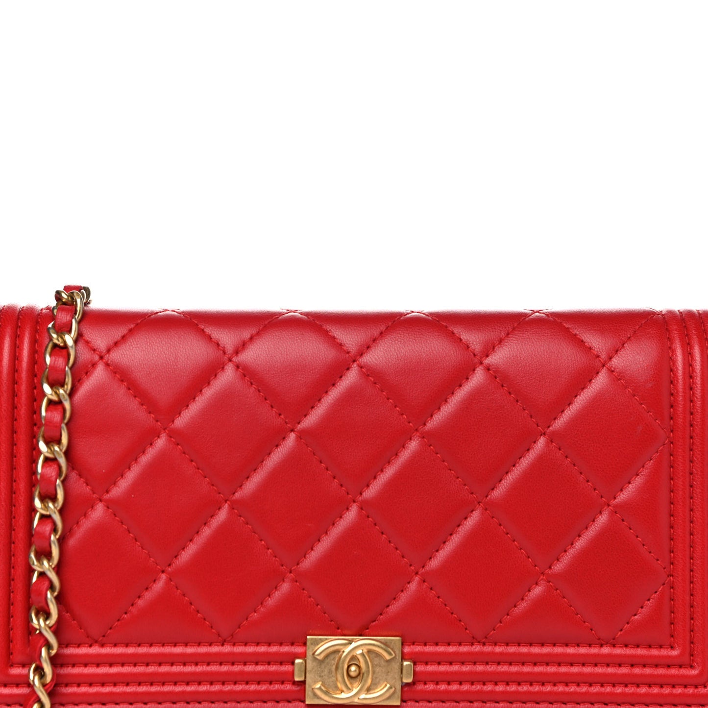 Lambskin Quilted Boy Wallet On Chain WOC Red