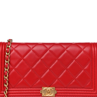 Chanel Lambskin Quilted Boy Wallet On Chain WOC Red 9 of 15
