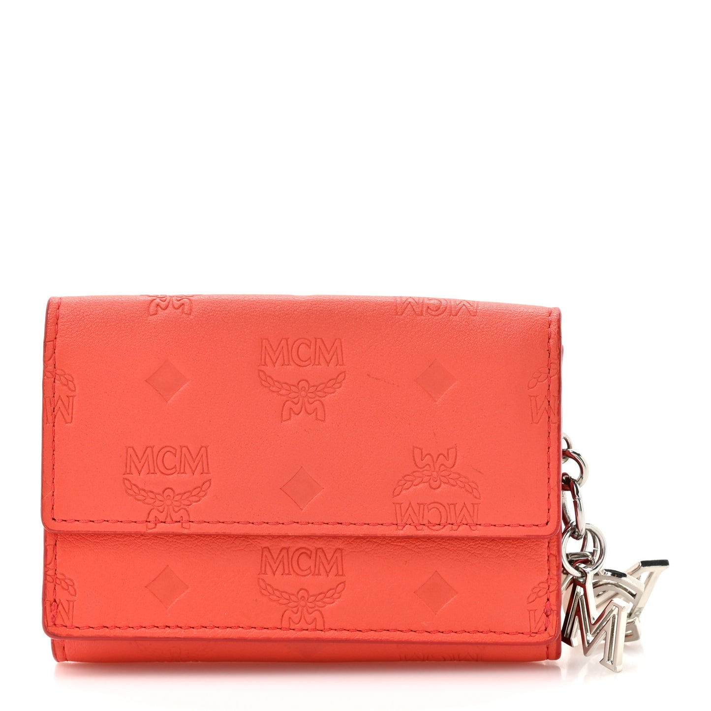 Calfskin Ottomar Monogram Tri-Fold Wallet Hot Coral