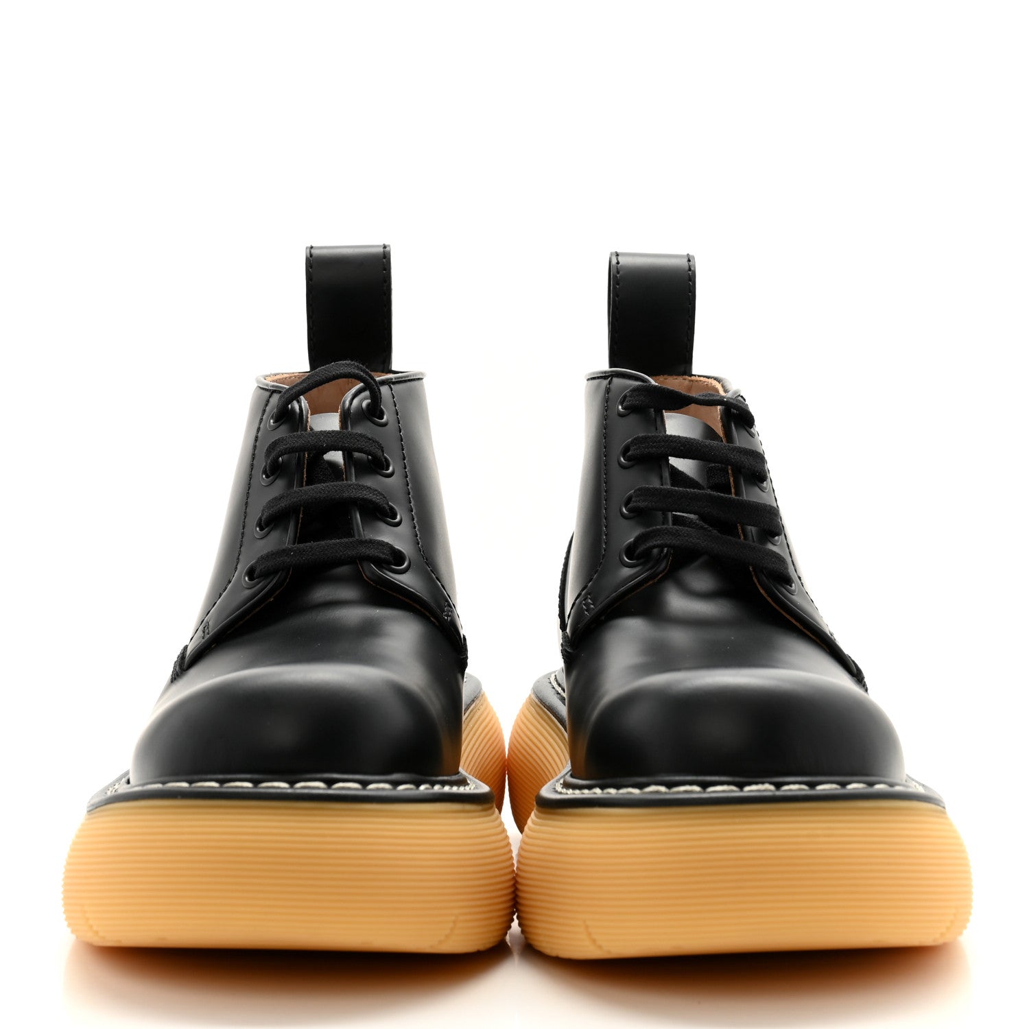 Bottega Veneta Calfskin The Swell Lace Up Ankle Boots 37 Black Natural Rubber 2 of 9