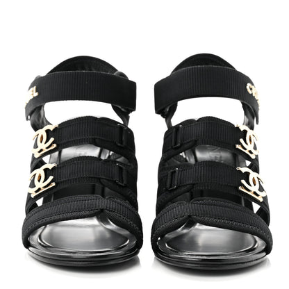 Chanel Fabric Metal CC Logo Sandals 40 Black 2 of 7