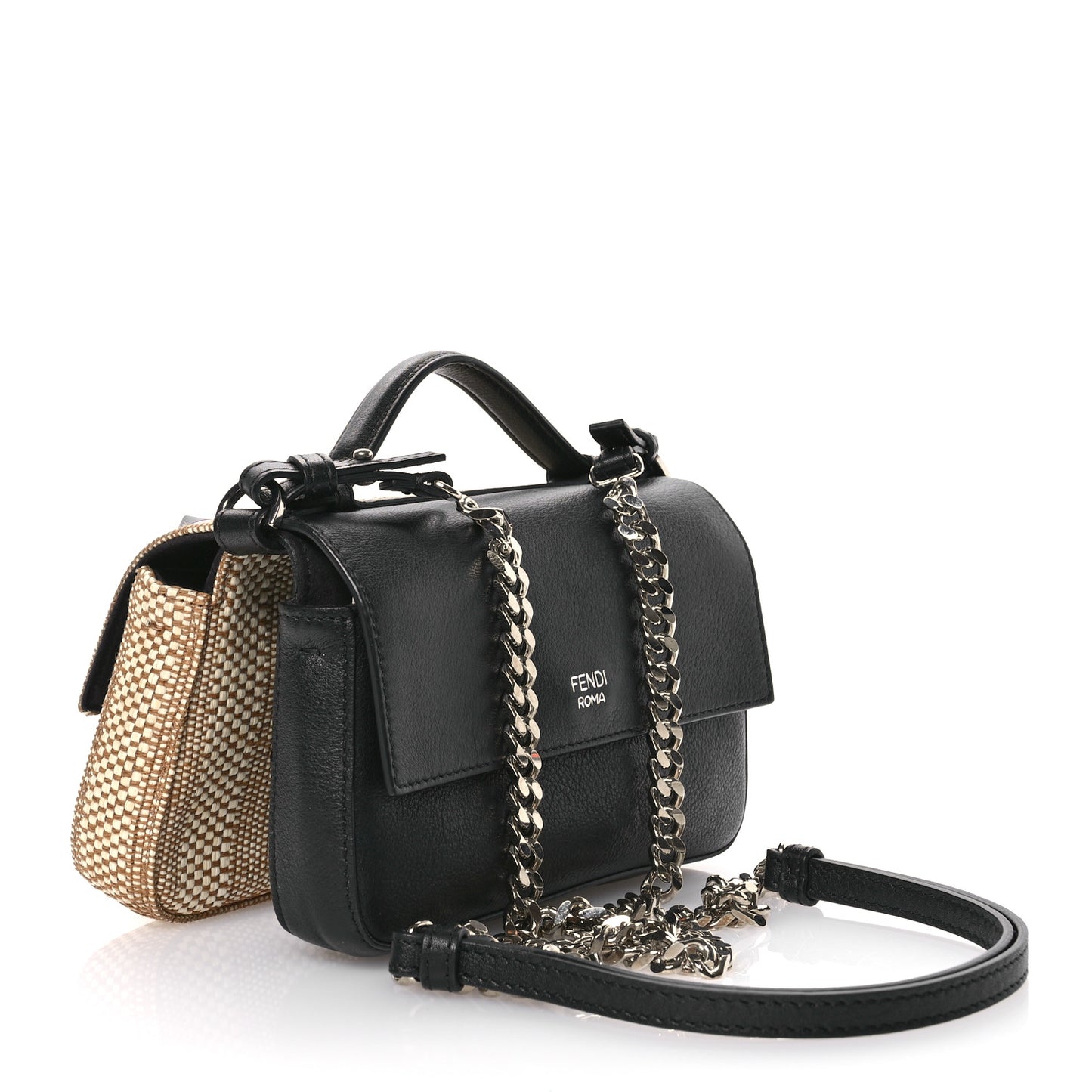 Paglia Vitello Dolce Paillettes Flowerland Studded Striped Micro Double Baguette Natural Multicolor
