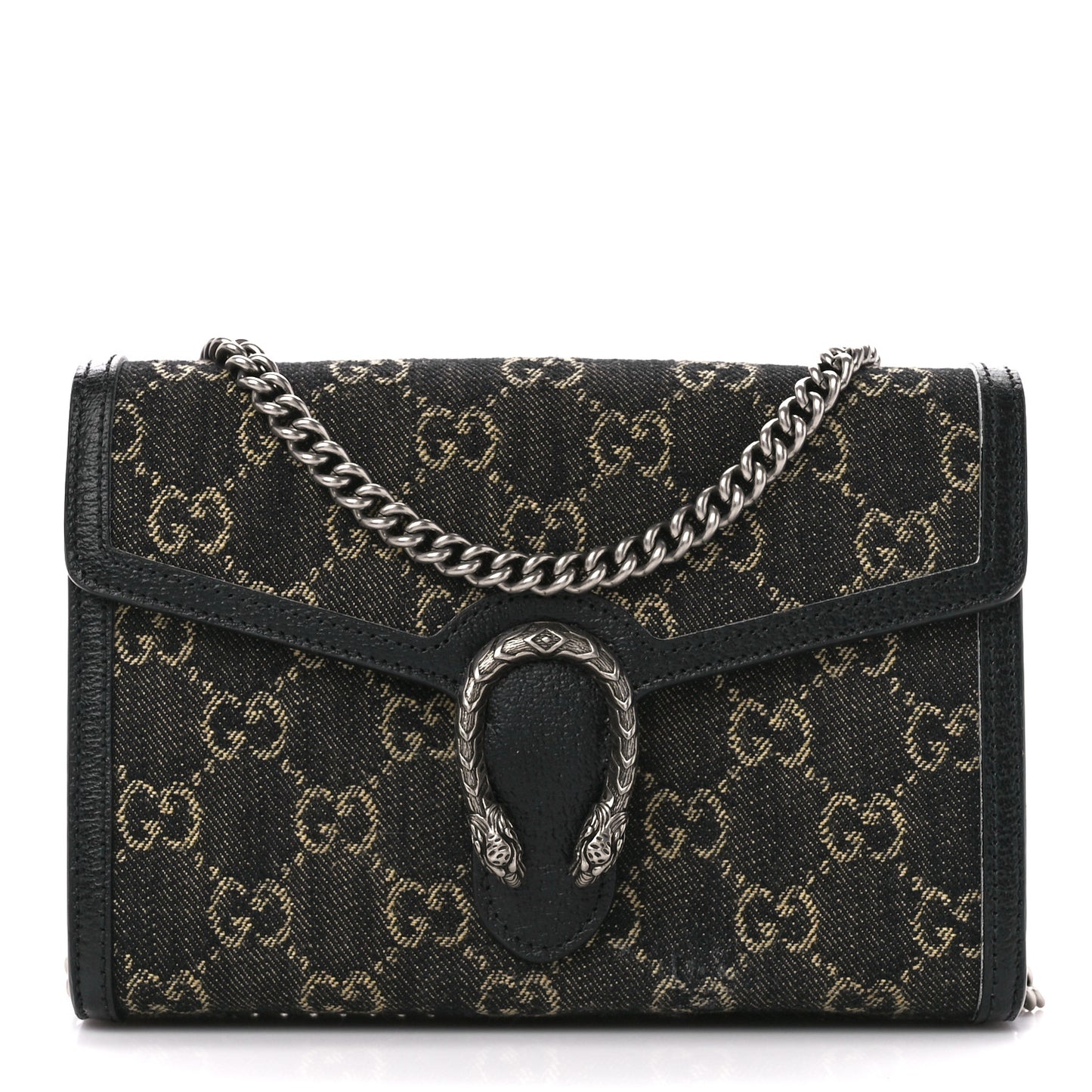 Jacquard Black Denim GG Monogram Mini Dionysus Chain Wallet Black Ivory