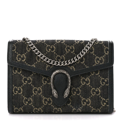 Gucci Jacquard Black Denim GG Monogram Mini Dionysus Chain Wallet Black Ivory 1 of 10