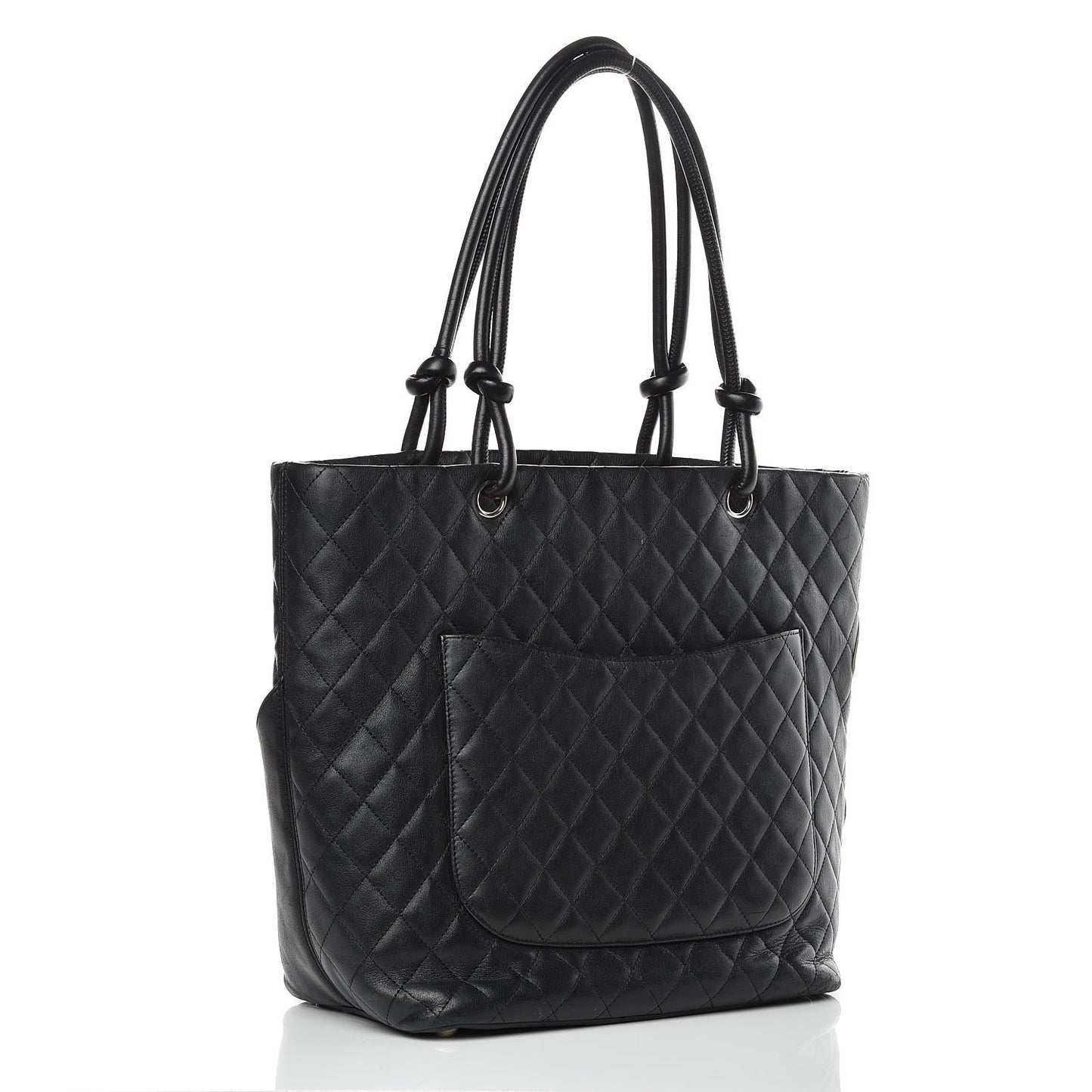 Calfskin Quilted Large Cambon Tote Black White