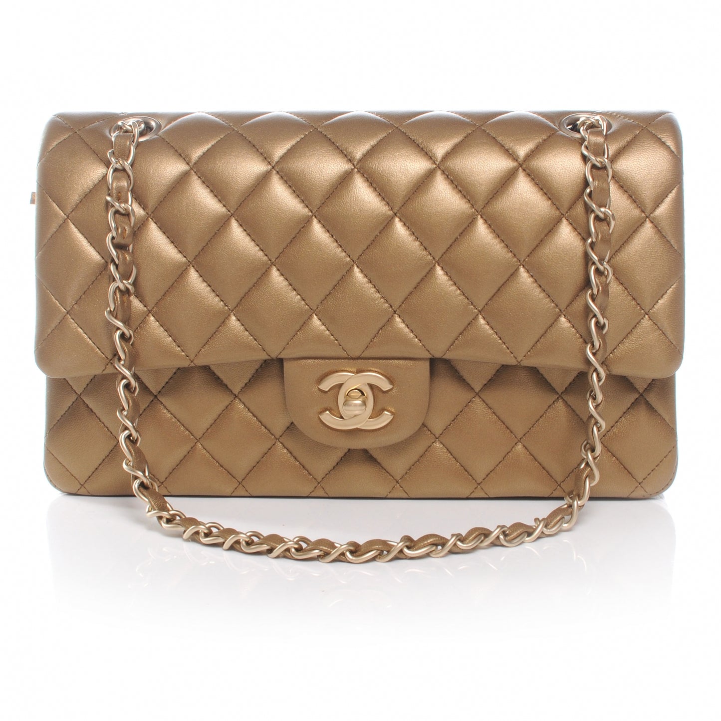 Lambskin Medium Double Flap Bronze