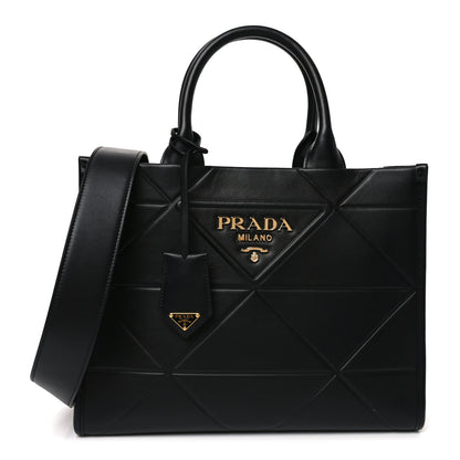 Prada Soft Calfskin Triangolo Symbole Embossed Small Tote Black 1 of 9
