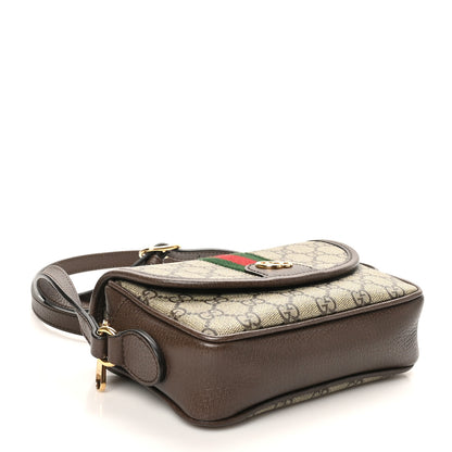 Gucci GG Supreme Monogram Textured Dollar Calfskin Mini Ophidia Flap Shoulder Bag Beige Ebony New Acero 4 of 10