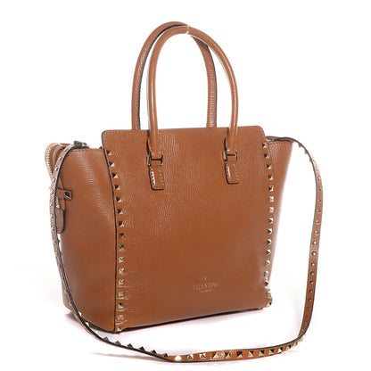 Valentino Garavani Textured Calfskin Rockstud Double Handle Tote Tan 3 of 10