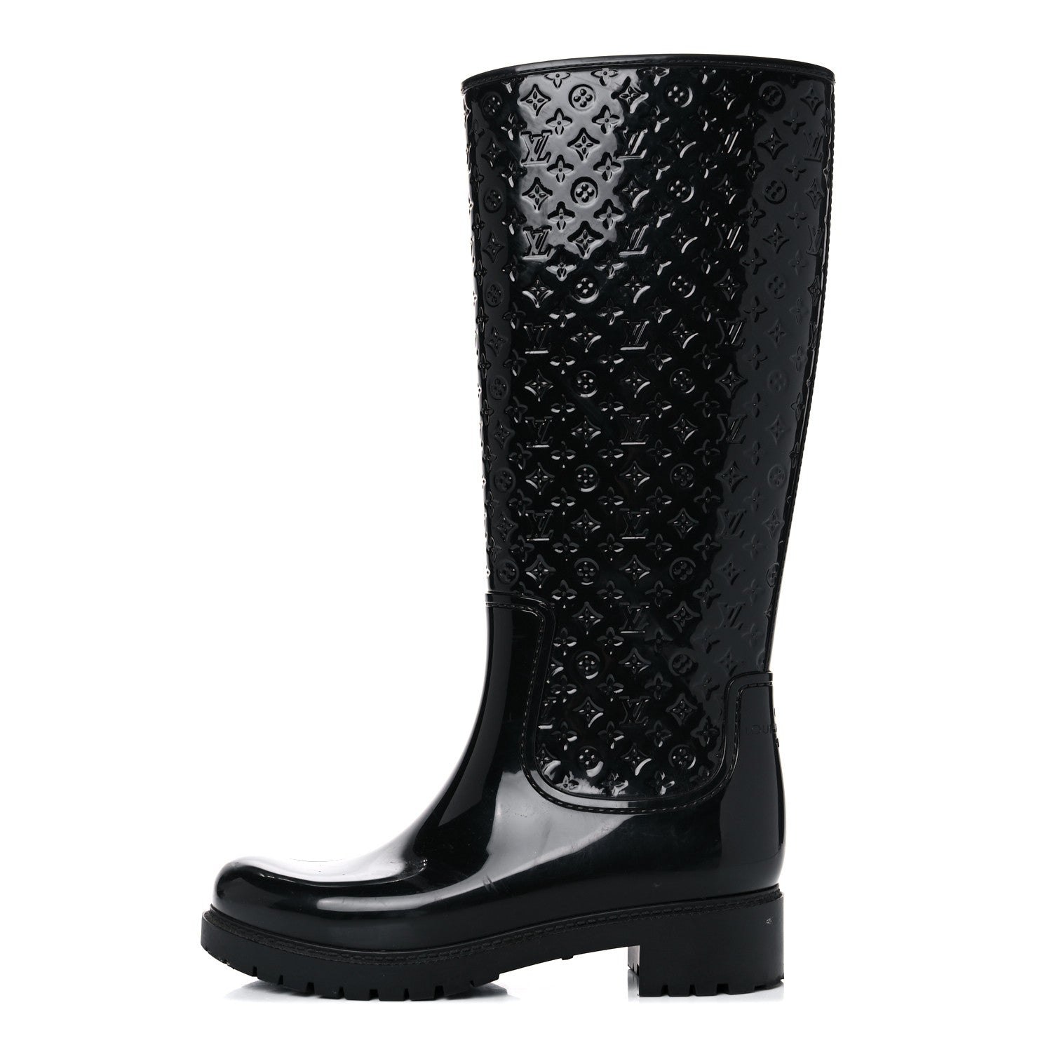 Louis Vuitton Rubber Embossed Monogram Splash Rain Boots 38 Black 1 of 15