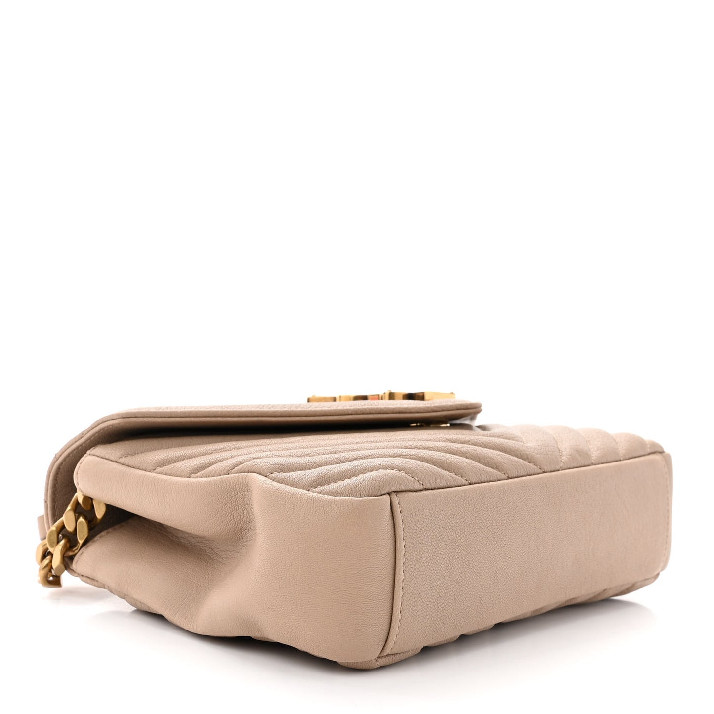 Sheepskin Matelasse Chevron Monogram Medium College Bag Dark Beige