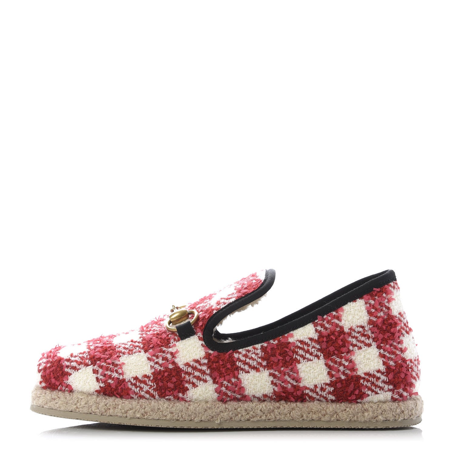 Gucci Wool Tweed Checkered Womens Fria Horsebit Loafers 38.5 Red 1 of 9