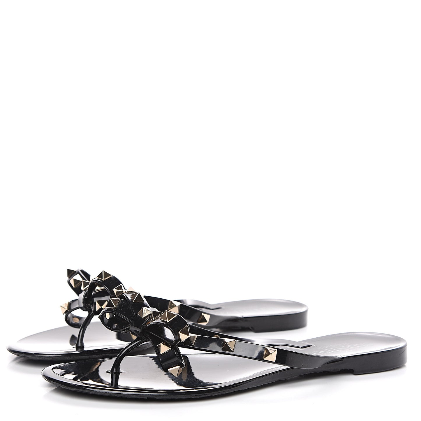 PVC Jelly Rockstud Bow Thong Sandals 39 Black