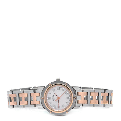Hermes Stainless Steel Mother of Pearl 24mm Clipper Quartz Watch Rose Gold 2 of 7
