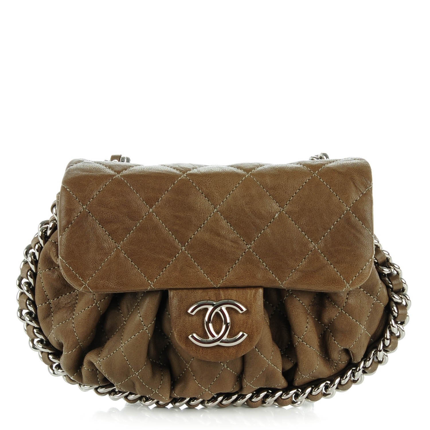 Chanel Washed Lambskin Mini Chain Around Flap Dark Beige 1 of 7