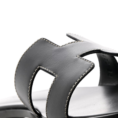 Hermes Box Calfskin Oran Sandals 38 Black 9 of 10
