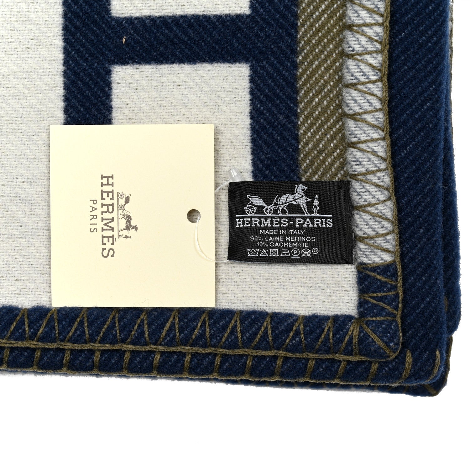 Hermes Wool Cashmere Ithaque Blanket Marine Kaki 3 of 3
