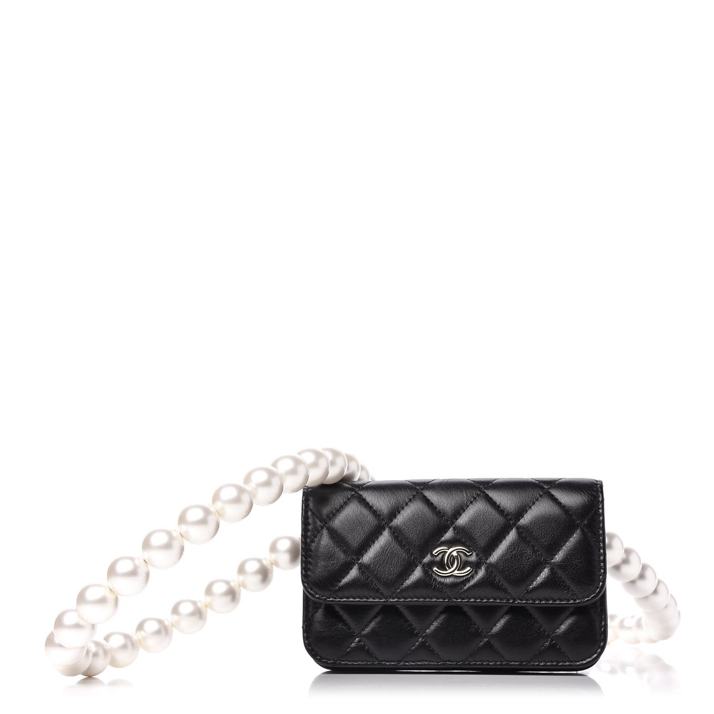 Calfskin Quilted Maxi Pearls Clutch With Chain Black