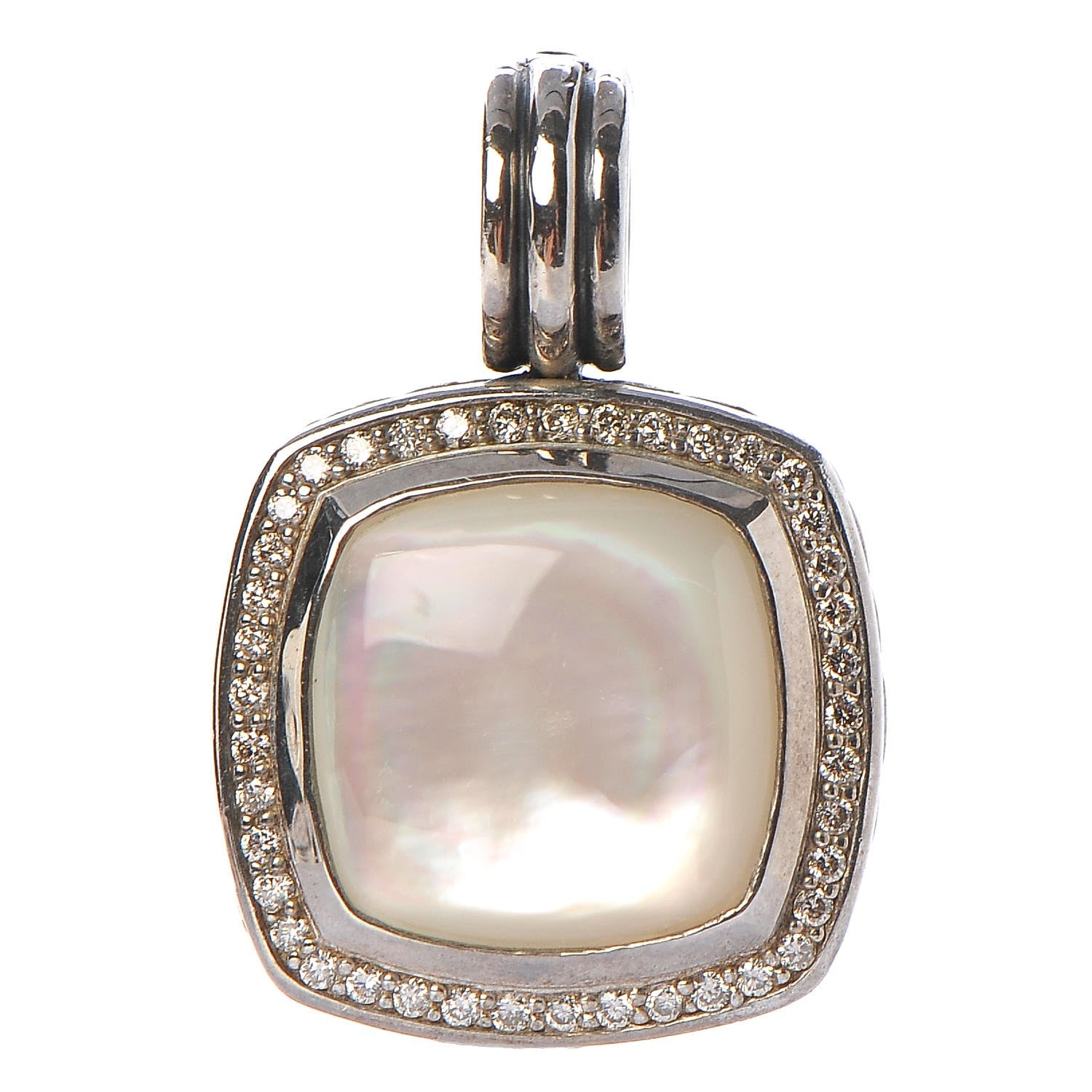 David Yurman Sterling Silver Diamond Mother of Pearl 14mm Albion Enhancer Pendant 1 of 3