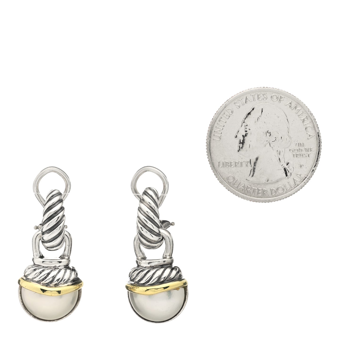 Sterling Silver 14K Yellow Gold Pearl Cable Drop Earrings
