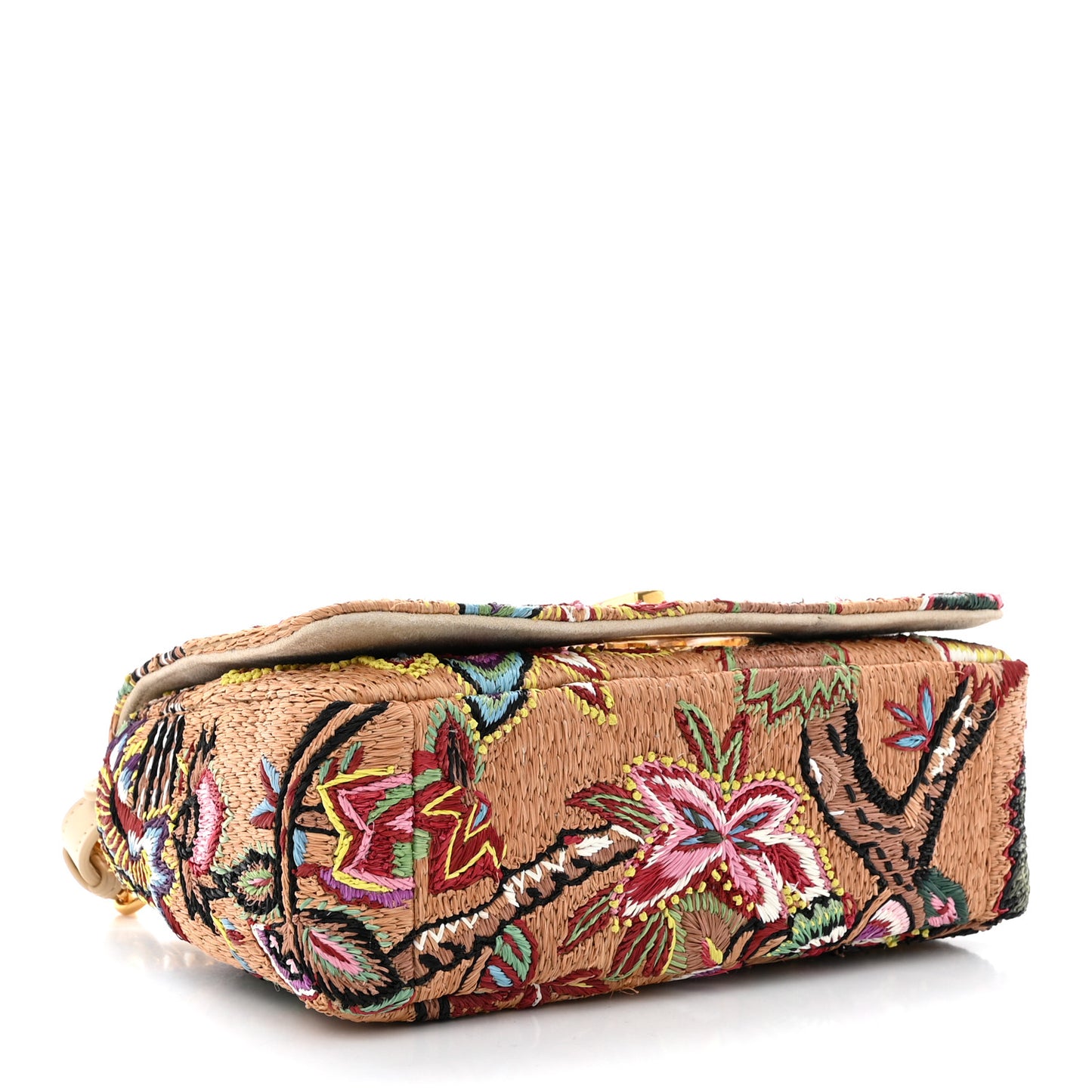 Raffia Floral Embroidered Small Caro Bag Multicolor