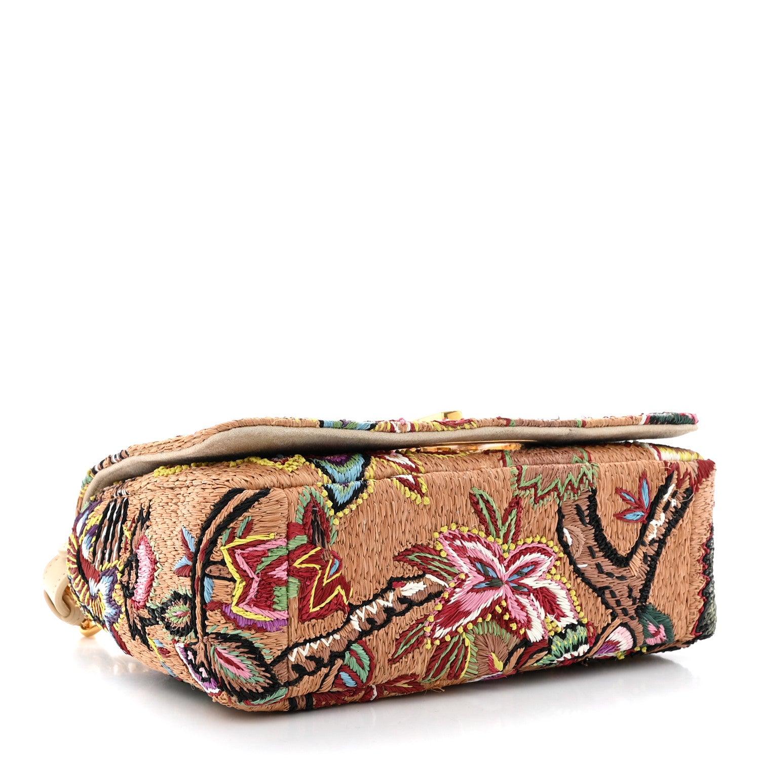 Christian Dior Raffia Floral Embroidered Small Caro Bag Multicolor 4 of 13