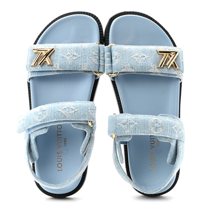 Louis Vuitton Denim Monogram LV Sunset Comfort Flat Sandals 37 Blue 2 of 9