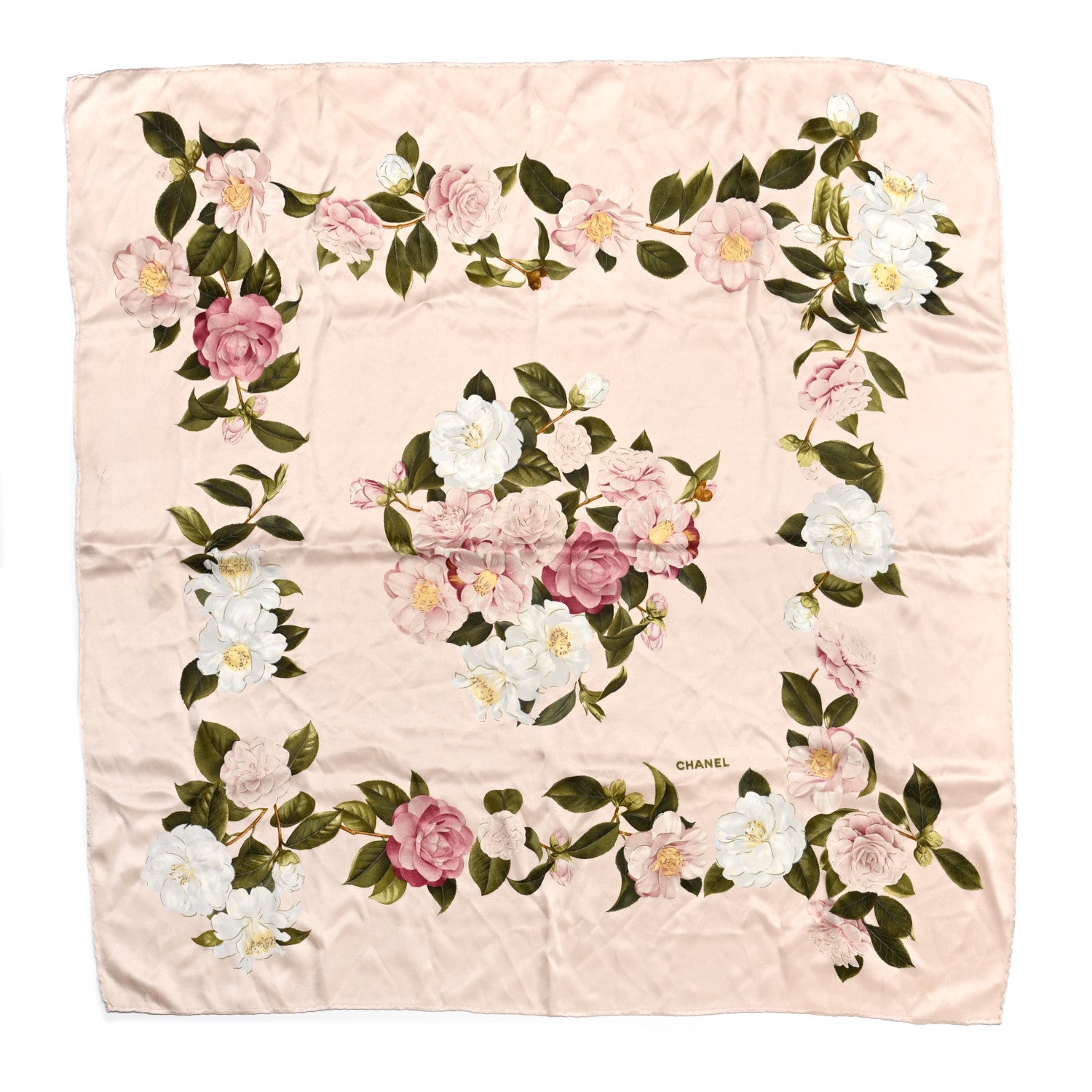 Chanel Silk CC Logo Camellia Scarf 1 of 8