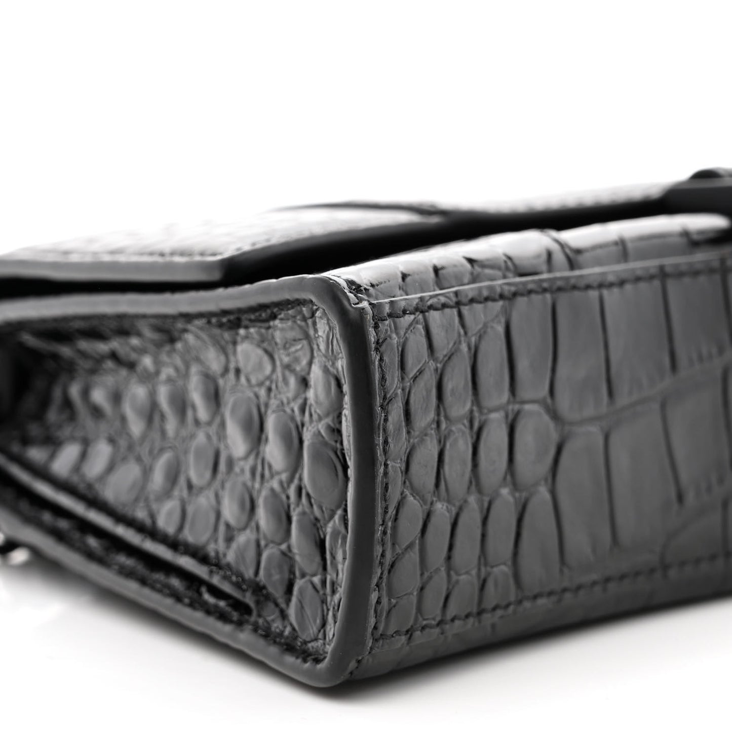 Shiny Calfskin Monochrome Crocodile Embossed Small Hourglass Evening Chain Bag Black