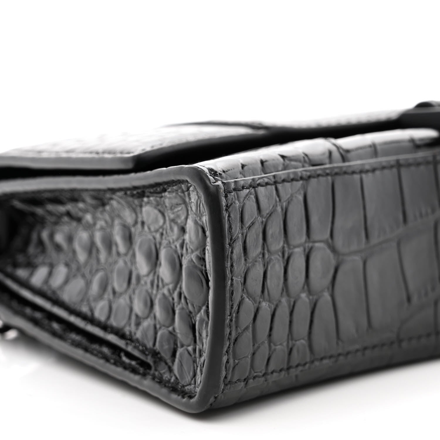 Balenciaga Shiny Calfskin Monochrome Crocodile Embossed Small Hourglass Evening Chain Bag Black 8 of 10