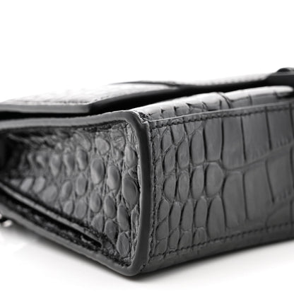 Balenciaga Shiny Calfskin Monochrome Crocodile Embossed Small Hourglass Evening Chain Bag Black 8 of 10