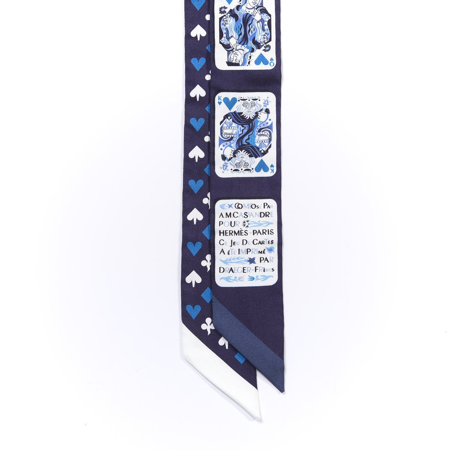 Hermes Silk Jeu de Cartes Twilly Marine Petrole White 2 of 3