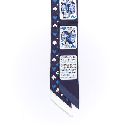 Hermes Silk Jeu de Cartes Twilly Marine Petrole White 2 of 3