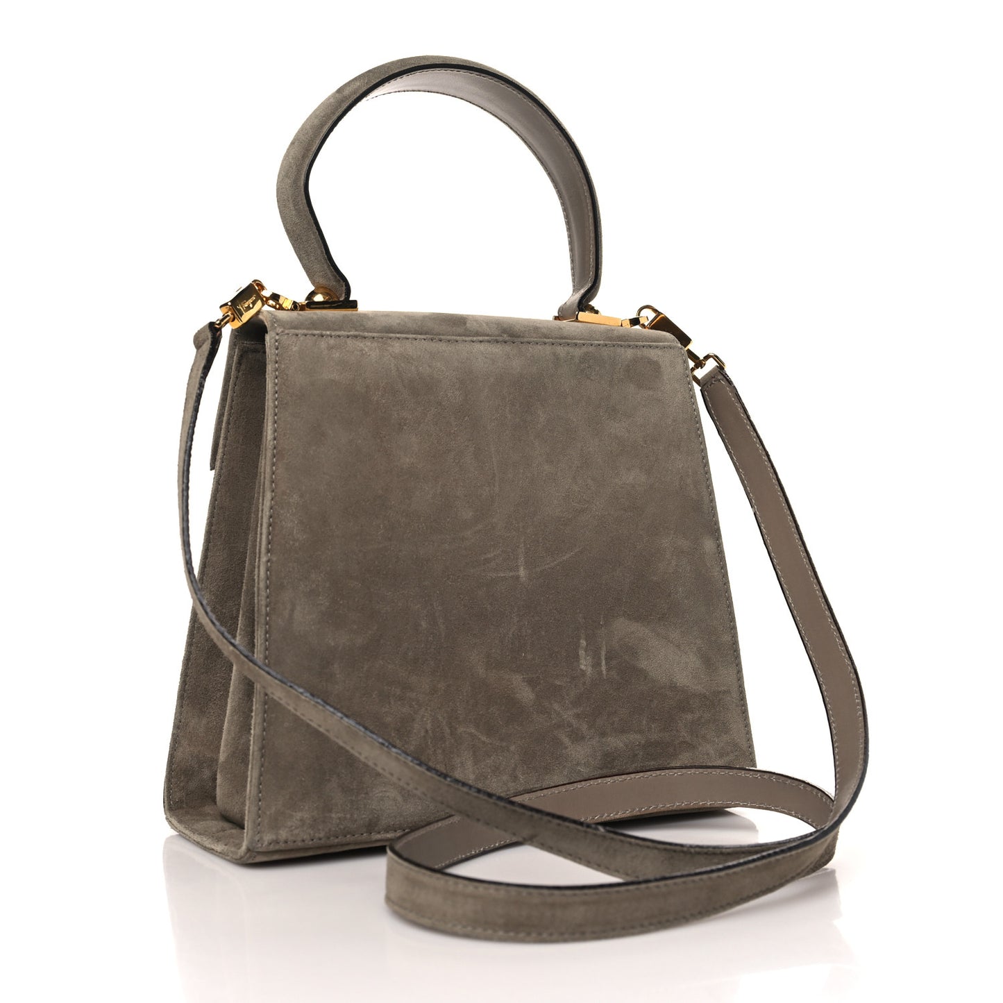 Suede Gancini 2-Way Top Handle Bag Taupe