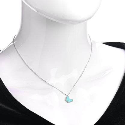 Van Cleef & Arpels 18K White Gold Turquoise Sweet Alhambra Butterfly Pendant Necklace 2 of 7