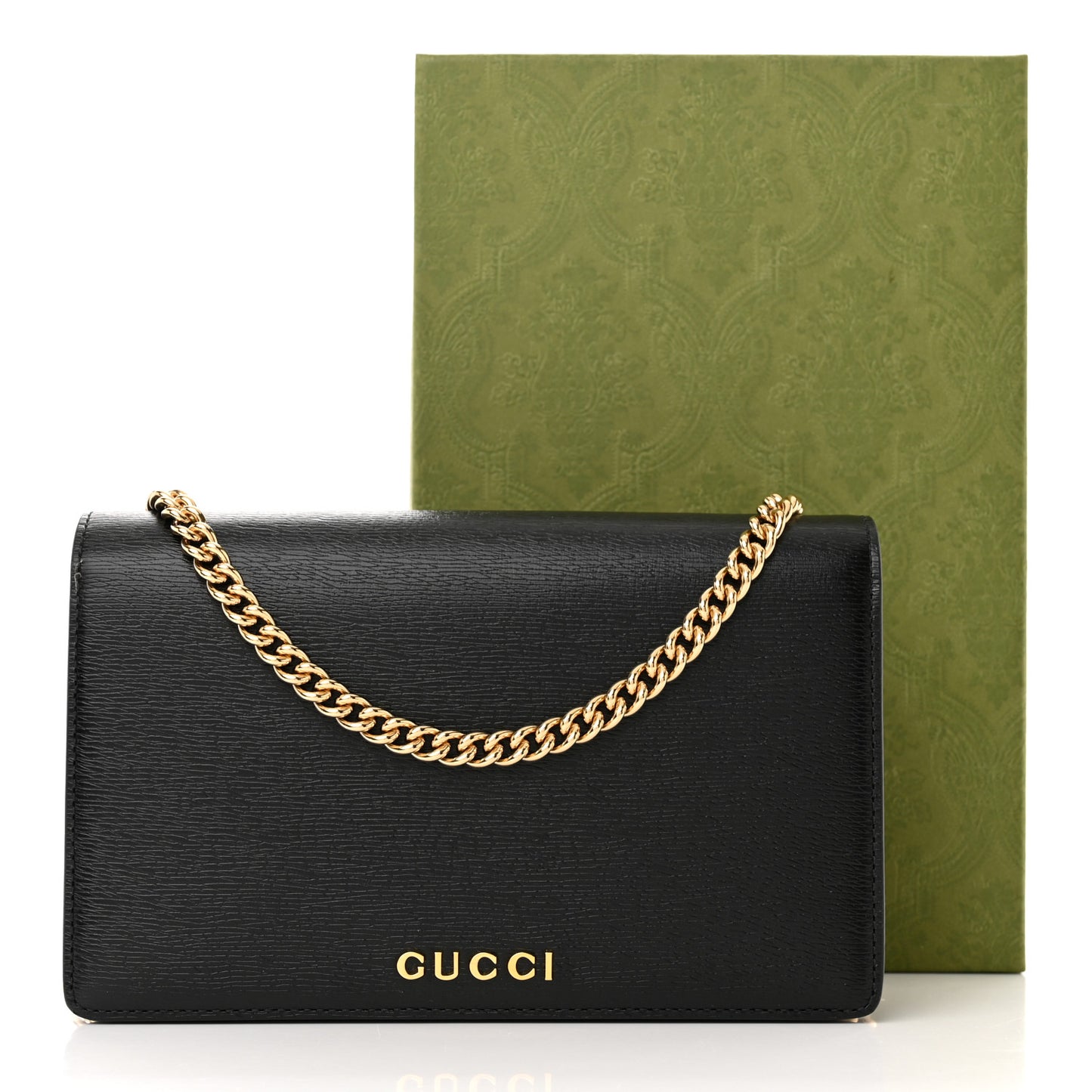 Calfskin Script Logo Wallet On Chain Black