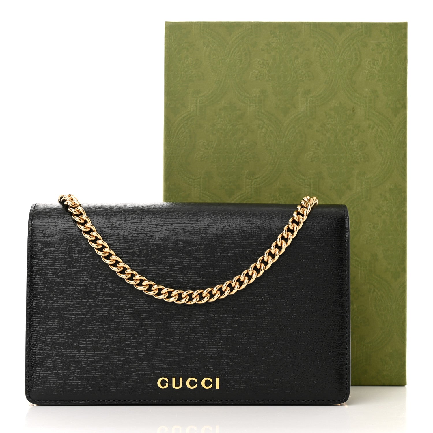 Gucci Calfskin Script Logo Wallet On Chain Black 10 of 10