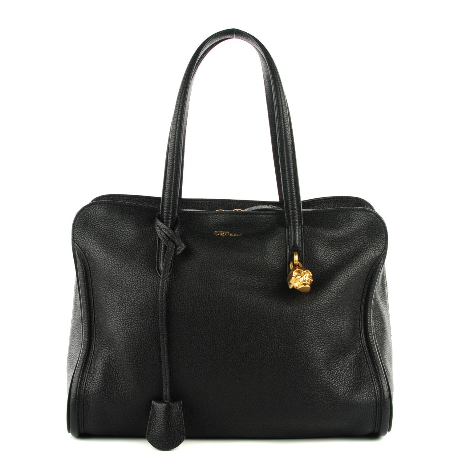 Alexander McQueen Pebbled Calfskin Medium Skull Padlock Zip Around Tote Black 1 of 7