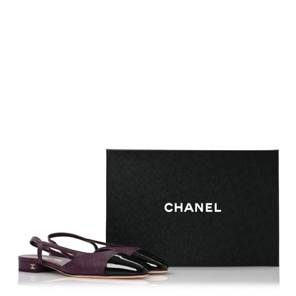 Chanel Lambskin Patent Cap Toe CC Slingback Flats 37.5 Burgundy Black 10 of 10